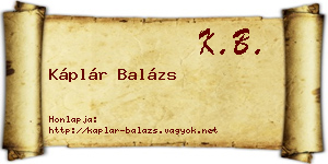 Káplár Balázs névjegykártya