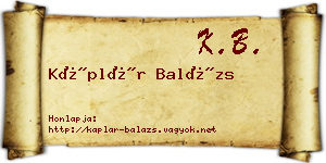 Káplár Balázs névjegykártya